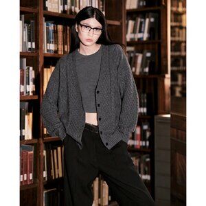 Aritzia Peggy Cable Knit Cardigan Womens Small Gray Wool Fisherman Indie Grunge